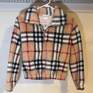 Plaid Teddy Jacket - Tan, Black, and Red